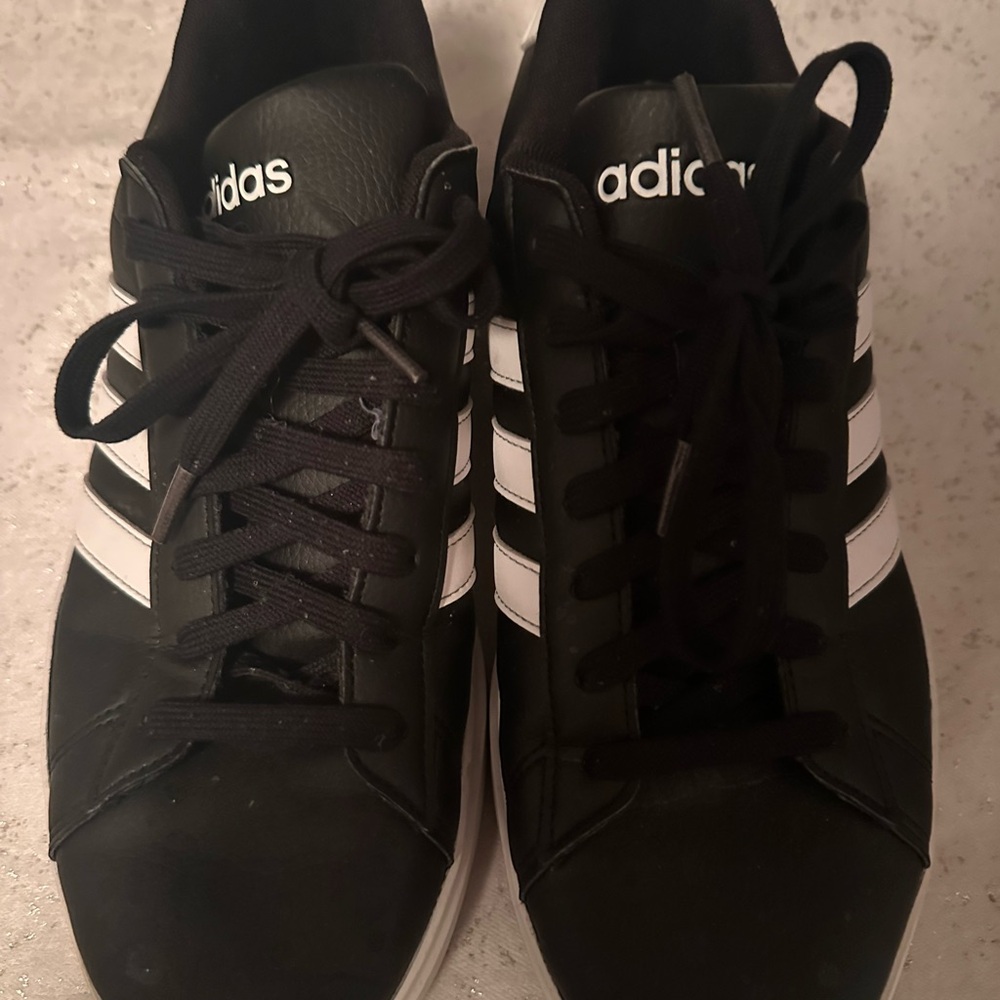 Adidas Men's Black Sneakers with White Stripes